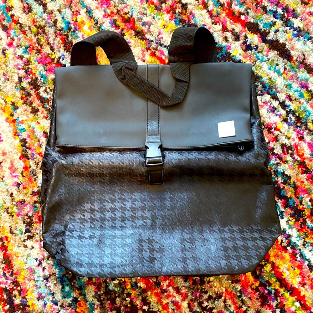 Tanger Houndstooth Print Black on Black Front Flap Backpack